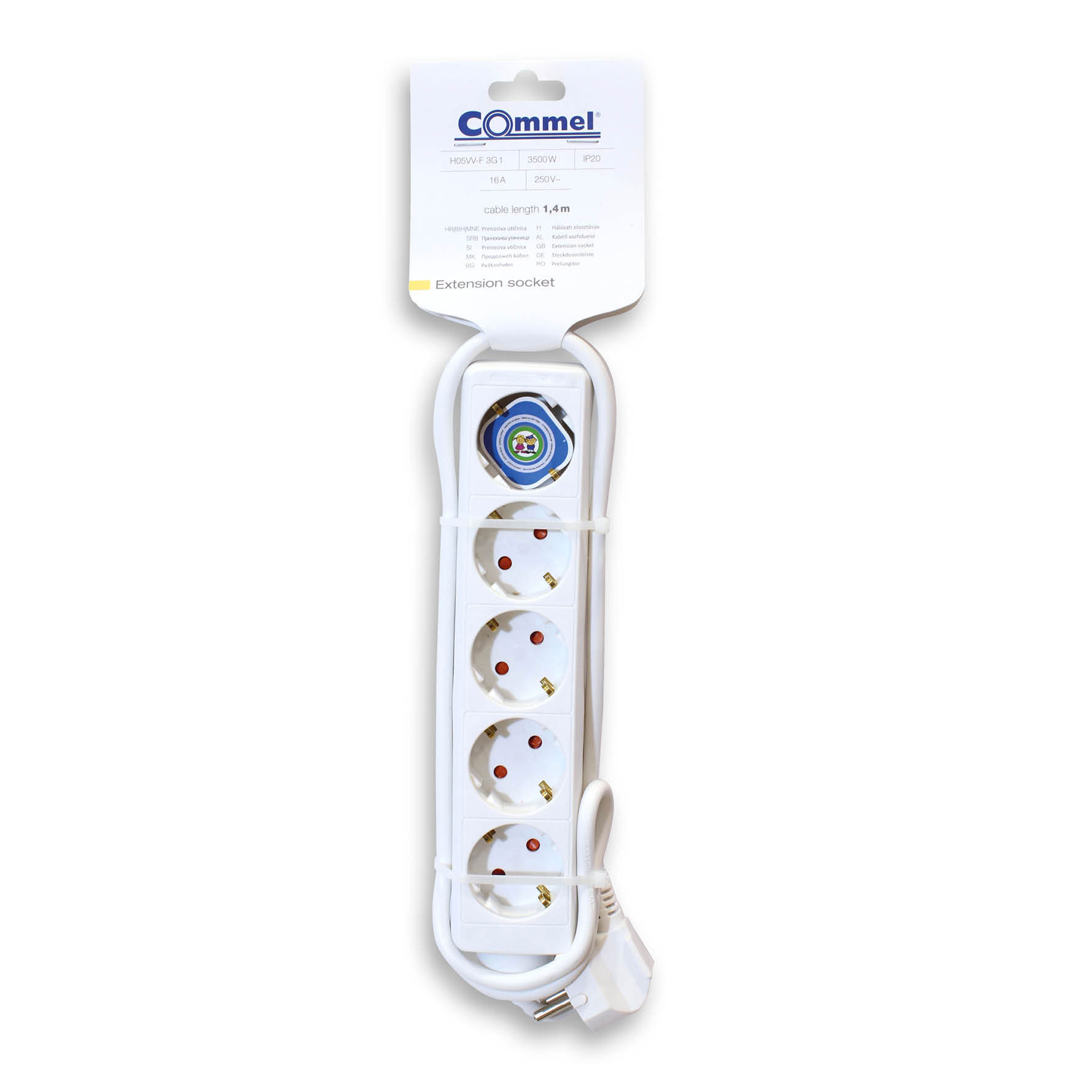 COMMEL produžni kabel 1,4m 5x utičnica 16A bijeli 232-501 - Slika 2