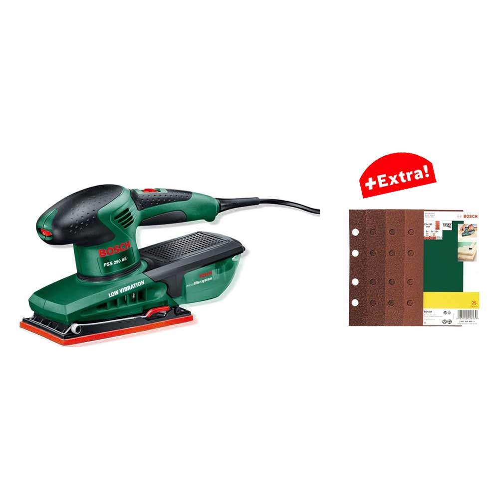 BOSCH vibracijska brusilica PSS 250 AE + 25 dj. set brusnih listova