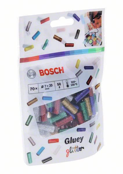 BOSCH ljepilo za vruće lijepljenje7x20 mm, Gluey, 70 kom, u boji svjetlucavo - Slika 2
