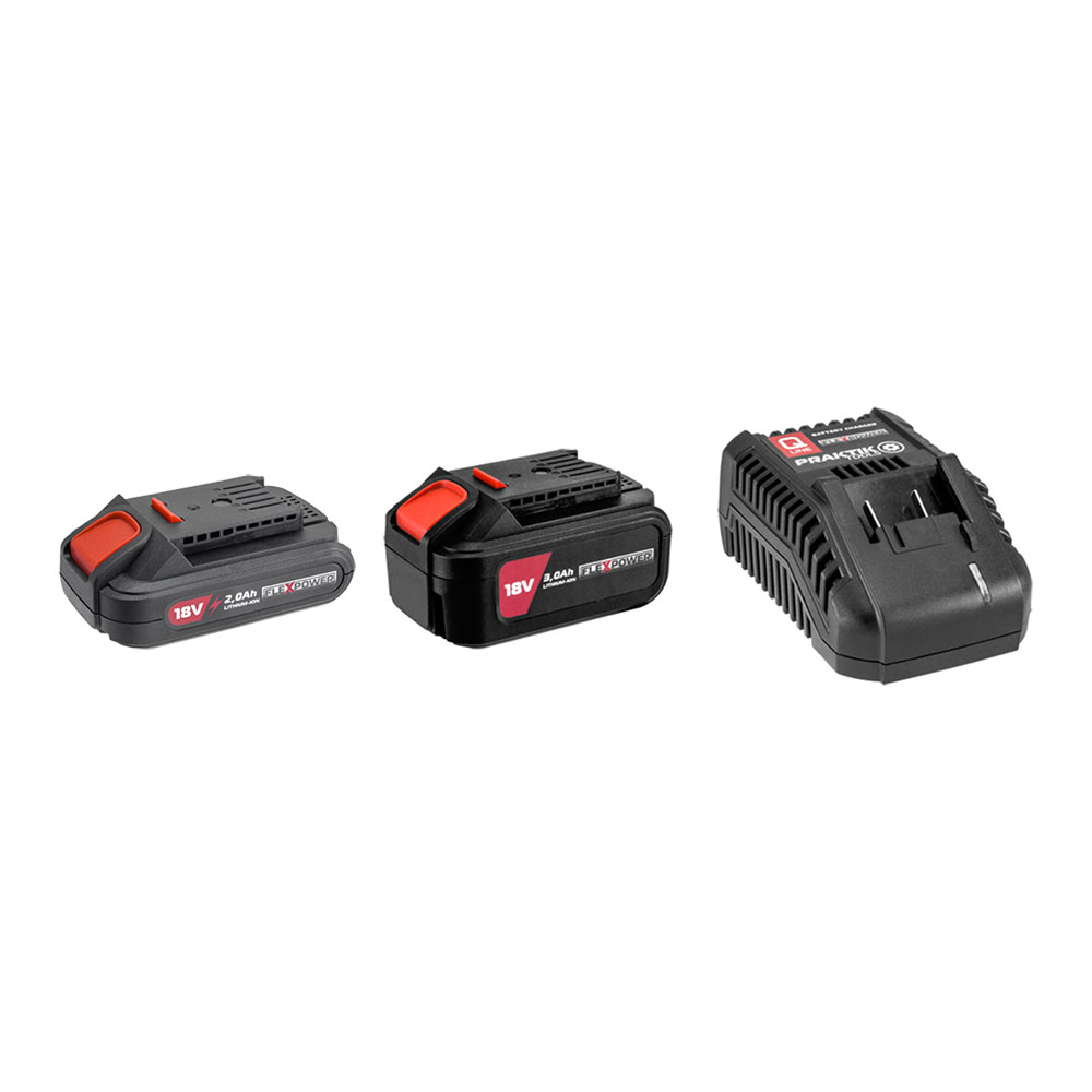 PRAKTIK aku set 1xAku 18V 2,0Ah + 1xAku 18V 3,0Ah, 1xpunjač FlexPower