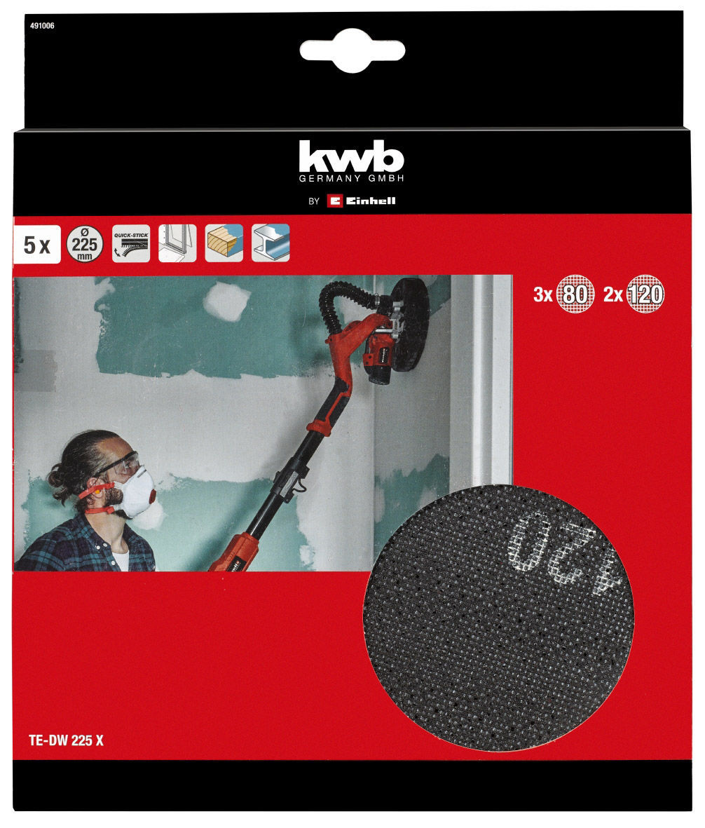 KWB set brusnih papira 225 mm, g80, g120, 5 kom, za TC-DW 225 - Slika 2