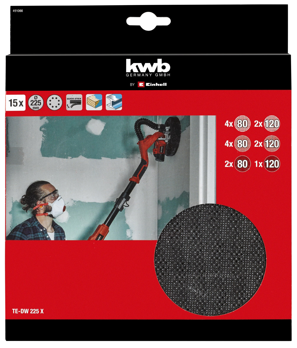 KWB set brusnih papira 225 mm, g80, g120, 15 kom, za TC-DW 225 - Slika 2
