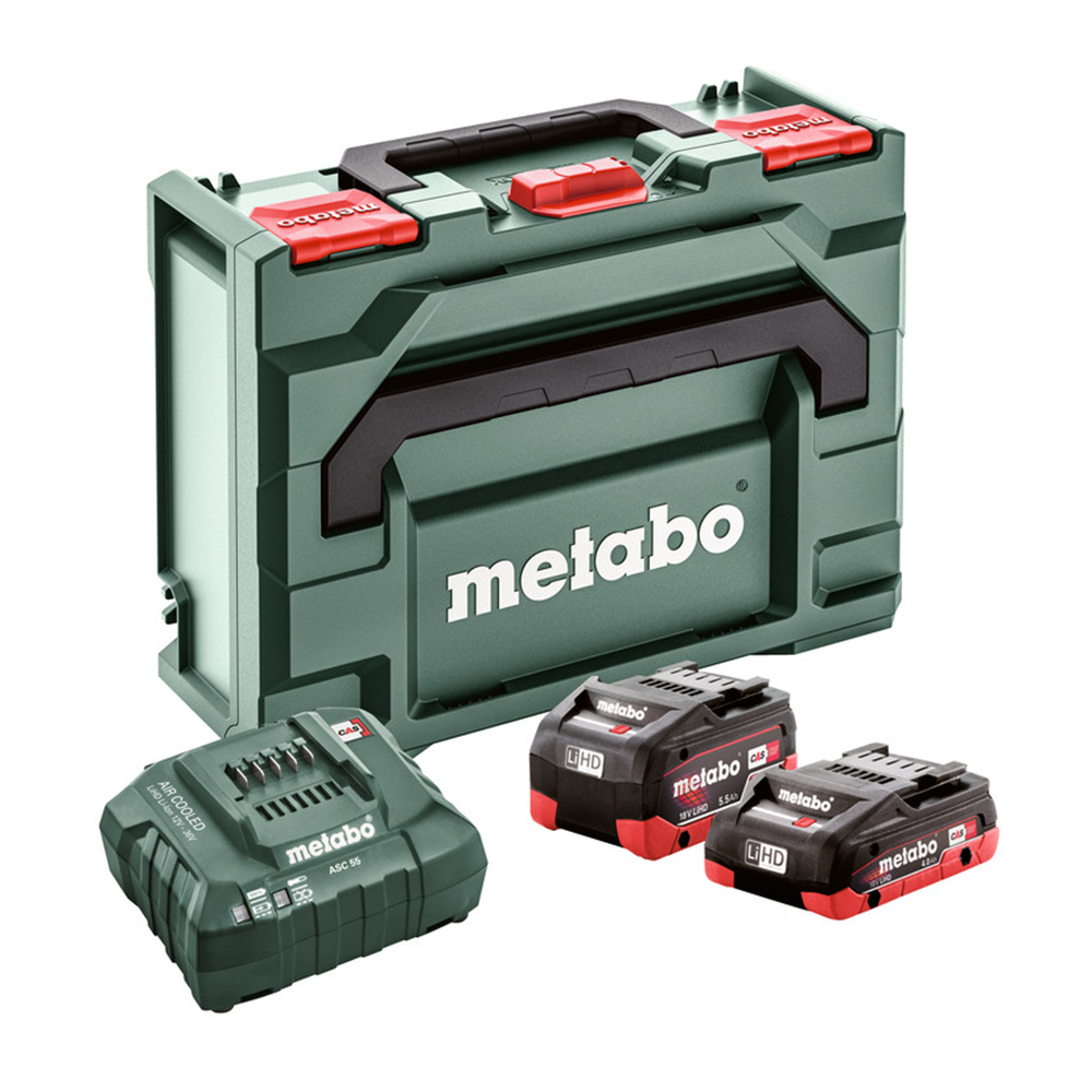 METABO aku set 2xAku 18V 1x4,0Ah + 1x5,5Ah + punjač ASC 55 MetaLoc