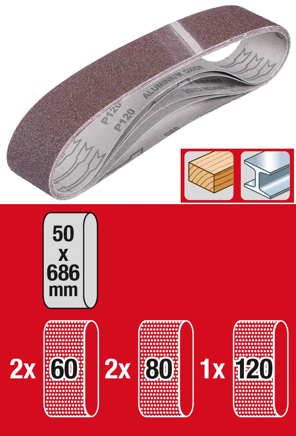 KWB set brusnih traka 5/1, 686x50 mm, g60, g80, g120 za TC-US 240 i TC-US 350 - Slika 2