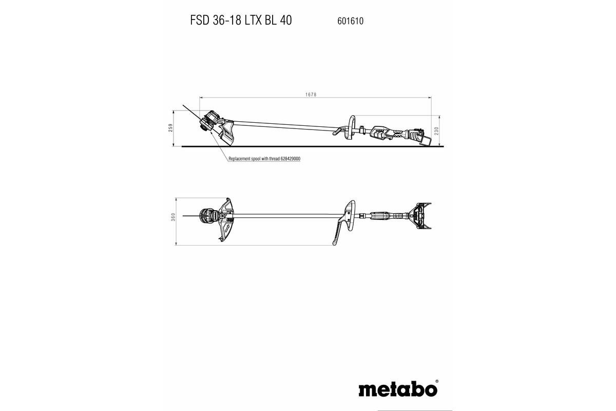 METABO aku trimer za travu FSD 36-18 LTX BL 40 18+18V bez baterije - Slika 8
