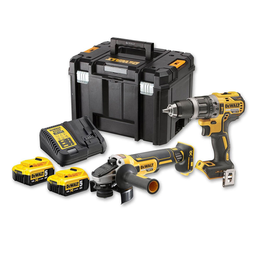 DEWALT aku set DCK2080P2T-QW - udarna aku bušilica DCD796P2 + aku kutna brusilica DCG405N XR 2xAku 18V 5,0Ah kovčeg