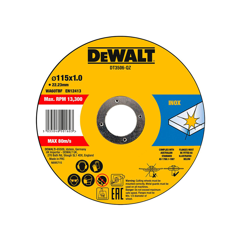 DEWALT rezna ploča za inox ravna 115x1 mm, 10 kom DT3506-QZ