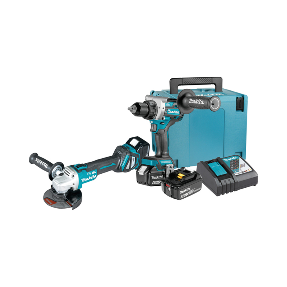 MAKITA aku set DLX2431TJ - bušilica-odvijač DDF486 + kutna brusilica DGA513 kovčeg