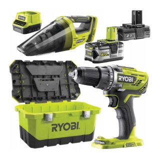 RYOBI aku set alata R18DD3-252VT - aku bušilica R18DD3-0 + aku usisavač R18HV-0