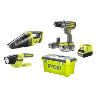 RYOBI aku set alata R18PDBL-252V - aku bušilica-odvijač R18PDBL + aku usisavač R18HV-0 + aku svijetiljka R18T-0