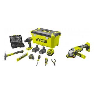 RYOBI aku set alata - aku bušilica-odvijač R18DD3 + aku kutna brusilica R18AG