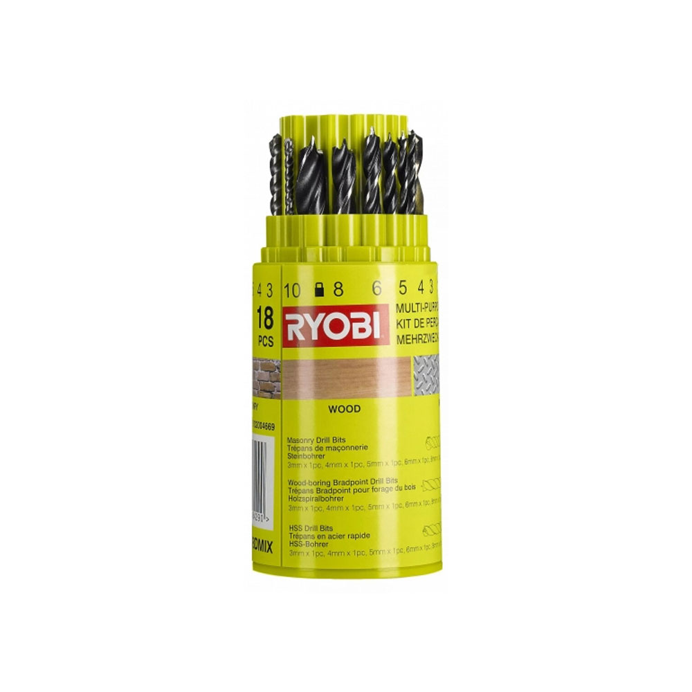 RYOBI set svrdala za metal/drvo/kamen RAK18DMIX, 1-10 mm, 18-dijelni