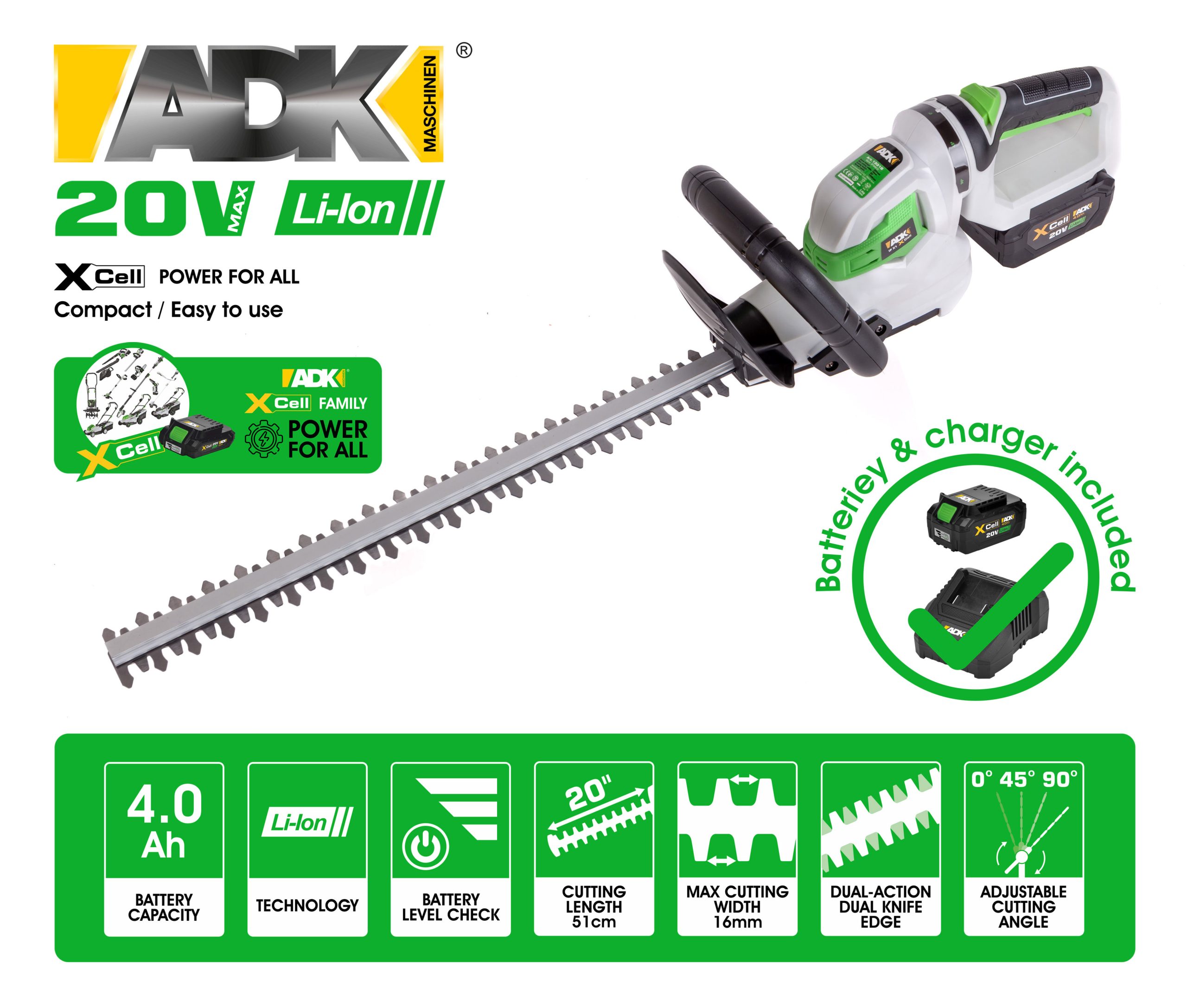 ADK aku škare za živicu SF8A612 Xcell 20V 4,0Ah - Slika 2