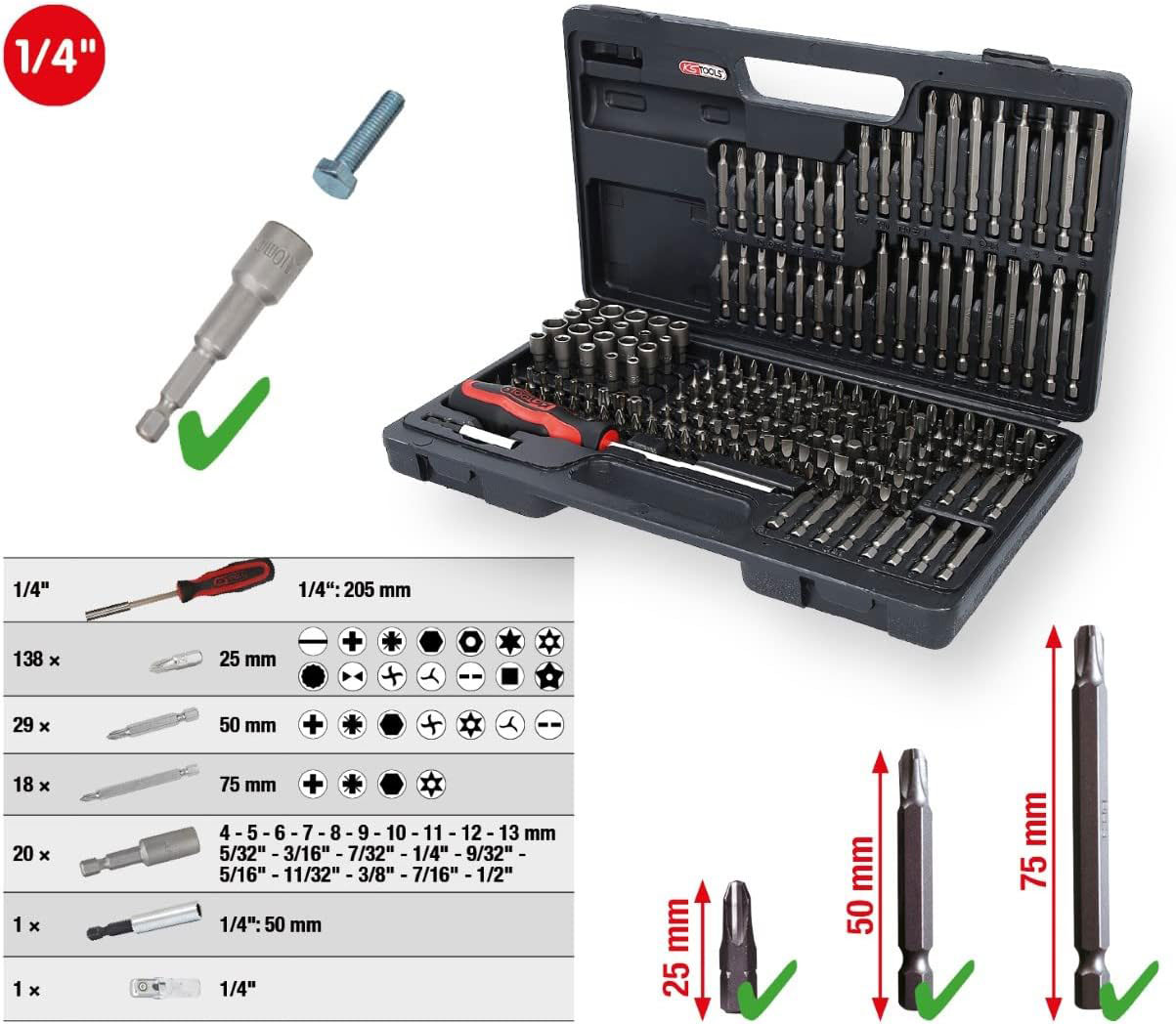 KS TOOLS set bitova 1/4" 209 dj. 9112008-KST - Slika 3