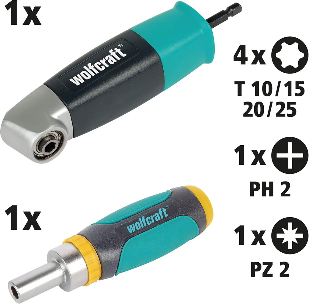 WOLFCRAFT set bitova s držačem i račnom 8-dijelni W1001000 - Slika 3