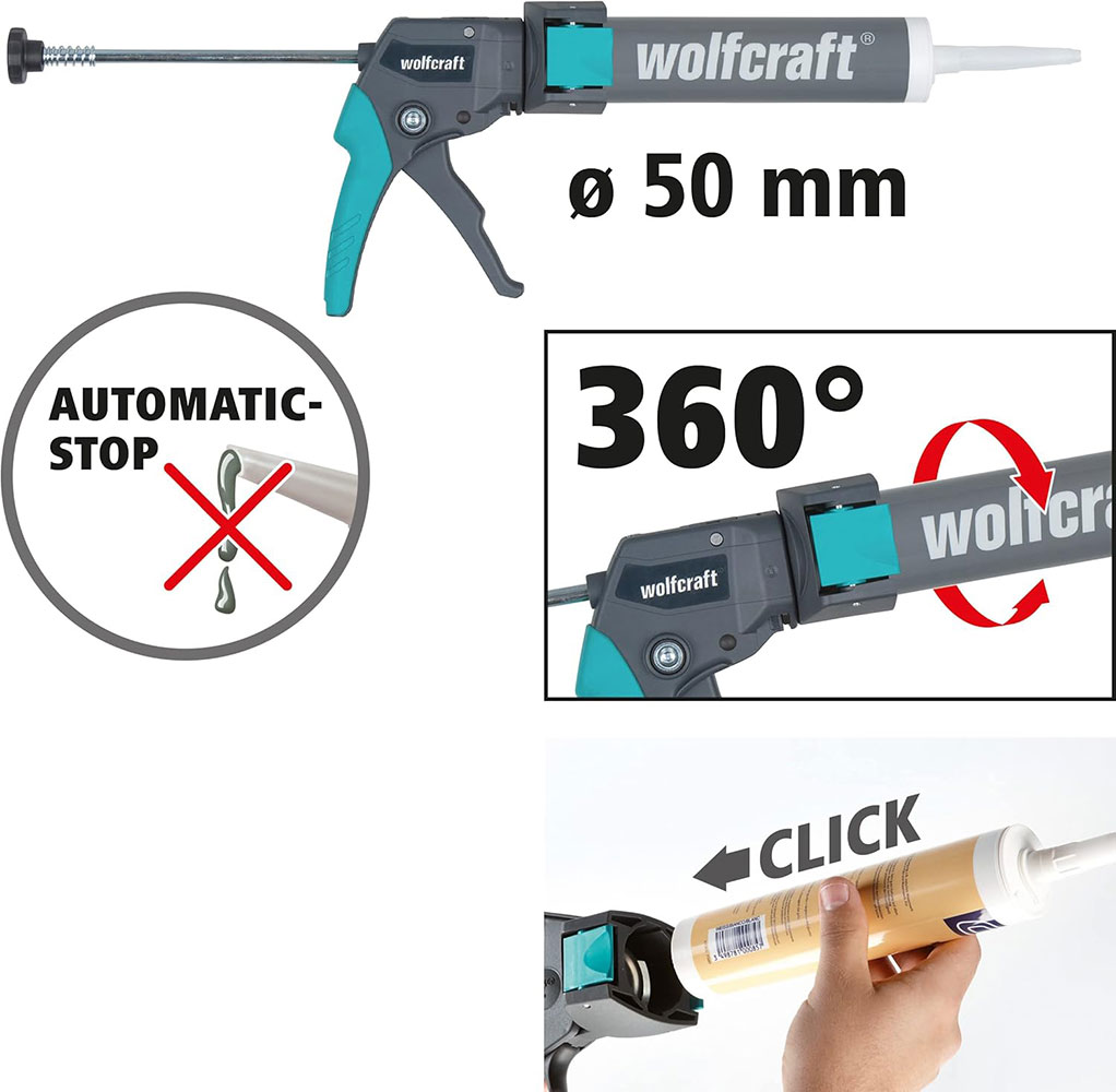WOLFCRAFT pištolj za kartuše/ silikon MG 310 COMPACT 310 ml W4357000 - Slika 3