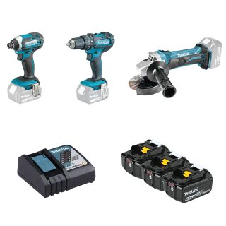 MAKITA aku set PROMO LXT - DGA452Z + DHP482Z + DTD152Z + DC18RC + 3xBL1840B