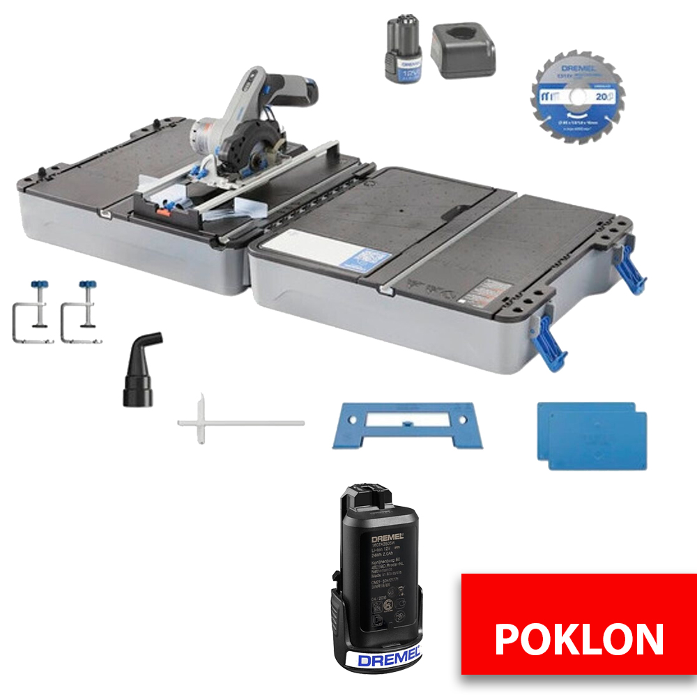 DREMEL aku kružna pila Compact Saw 12V 2,0Ah s postoljem + GRATIS baterija 12V 3,0Ah
