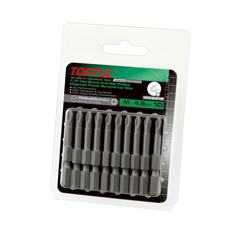 TOPTUL set bitova 1/4" PH2 50 mm 10 dj. FSMA0802G-TPL