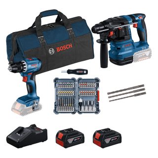 BOSCH aku set - aku bušaći čekić GBH 18V-22 + aku bušilica GSR 18V-45 2xAku 18V 4,0Ah + pribor