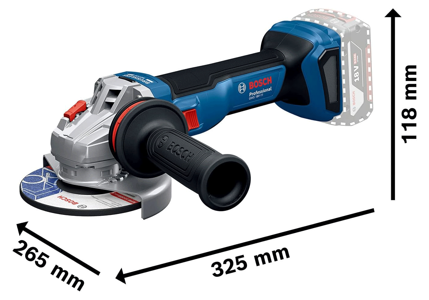 BOSCH aku kutna brusilica GWS 18V-11 18V 125 mm bez baterije - Slika 2
