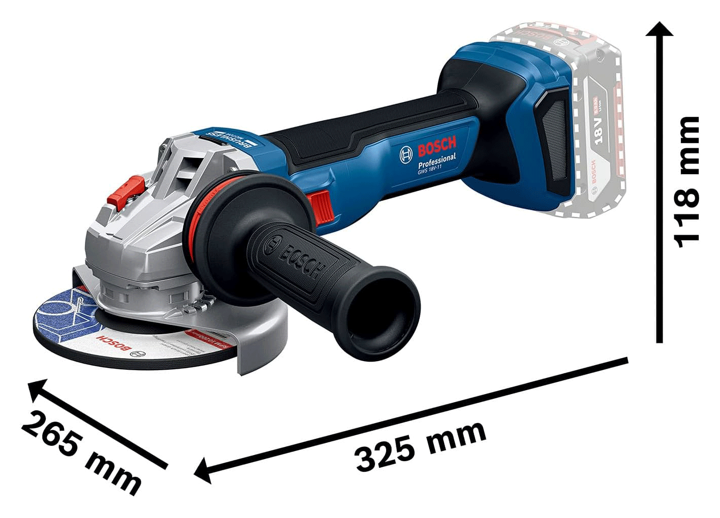 BOSCH aku kutna brusilica GWS 18V-11 18V 115 mm bez baterije - Slika 2