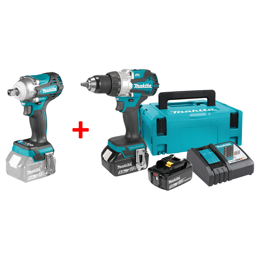 MAKITA aku bušilica-odvijač DDF489RTJ + aku odvijač DTW301Z 2xAku 18V 5,0Ah kovčeg