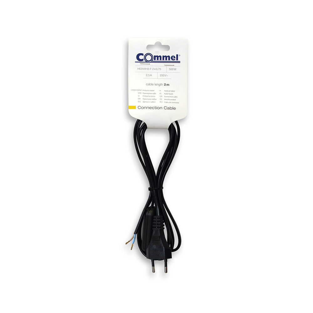 COMMEL priključni kabel sa sklopkom 2m 2,5A crni 0113