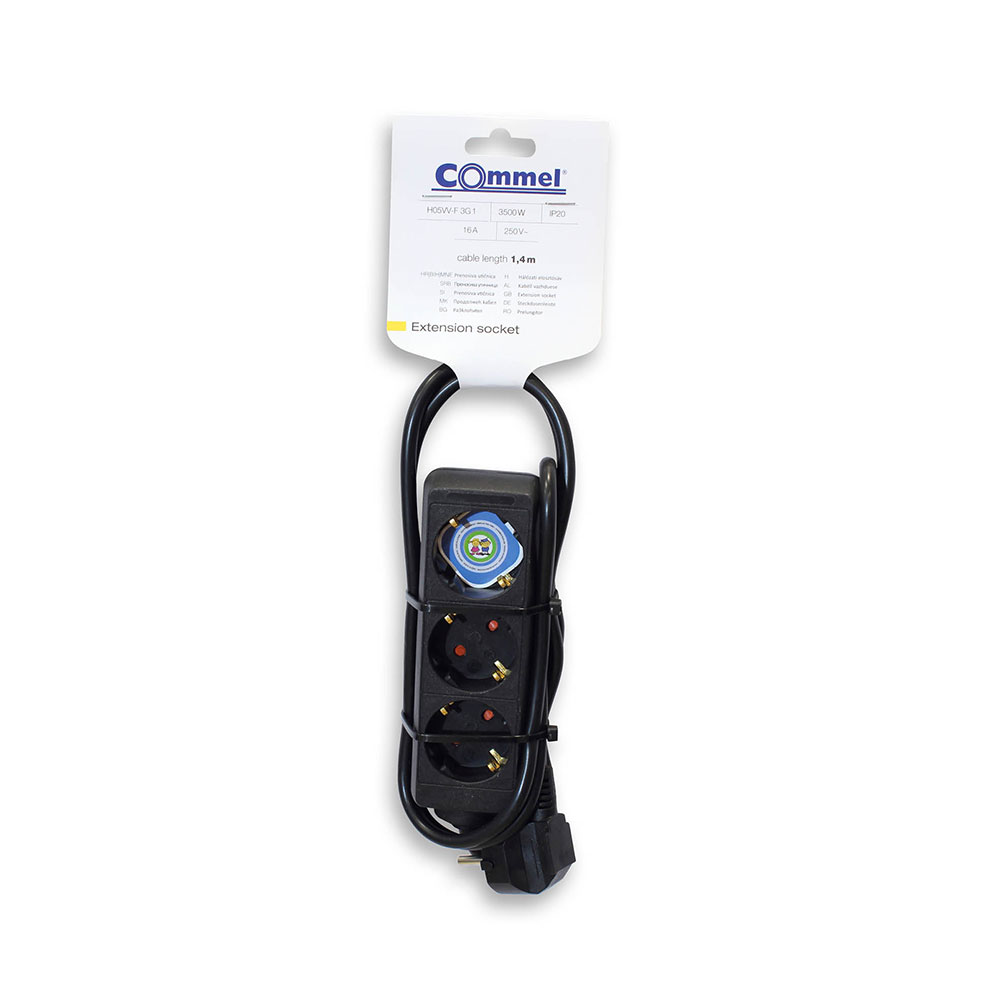 COMMEL produžni kabel 1,4m 3x utičnica 16A crni 232-321 - Slika 2
