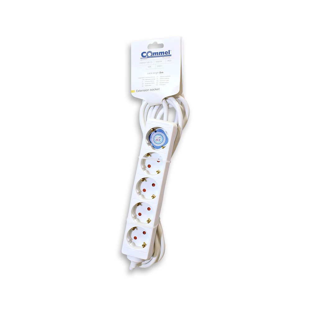 COMMEL produžni kabel 5m 5x utičnica 16A bijeli 232-503 - Slika 2
