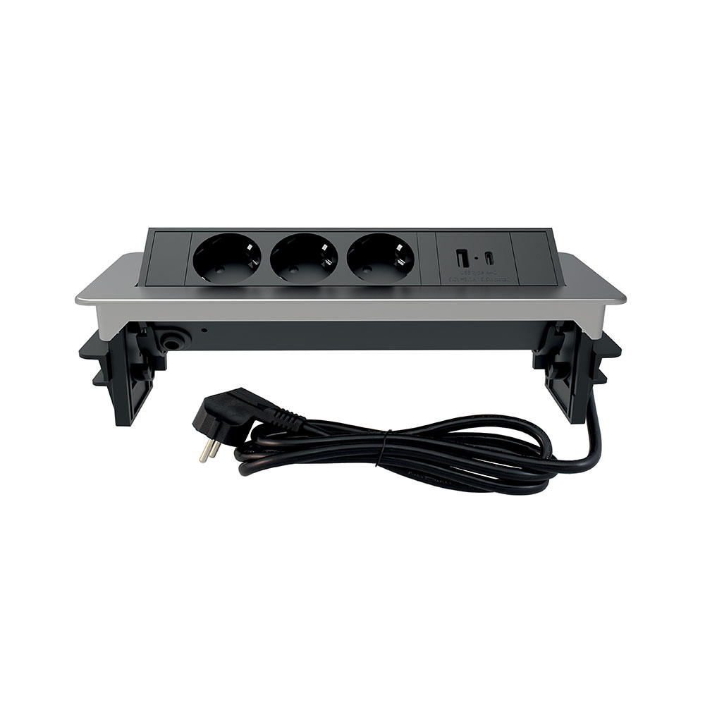 COMMEL ugradbena utičnica 2m 3x utičnica 2xUSB 16A nikal 235-101