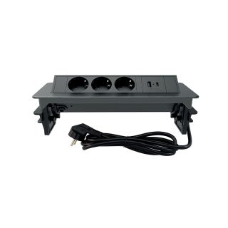 COMMEL ugradbena utičnica 2m 3x utičnica 2xUSB 16A crna 235-102