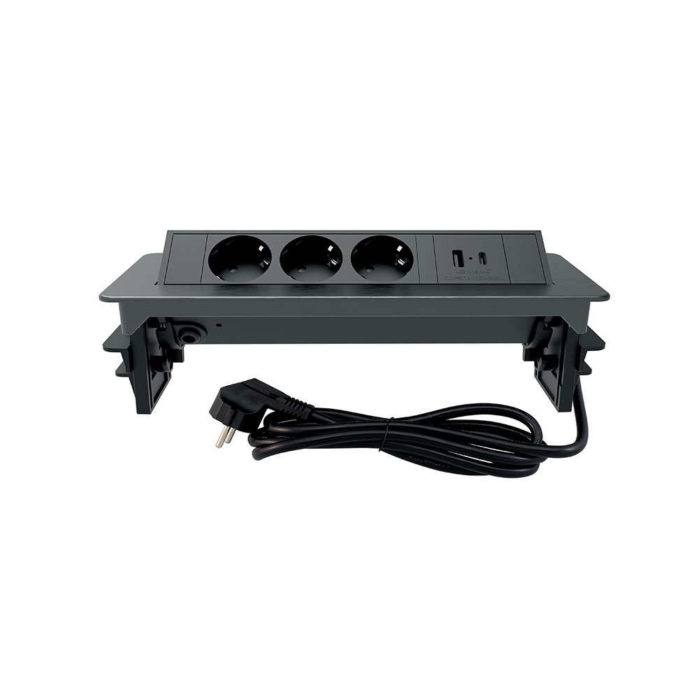 COMMEL ugradbena utičnica 2m 3x utičnica 2xUSB 16A crna 235-102