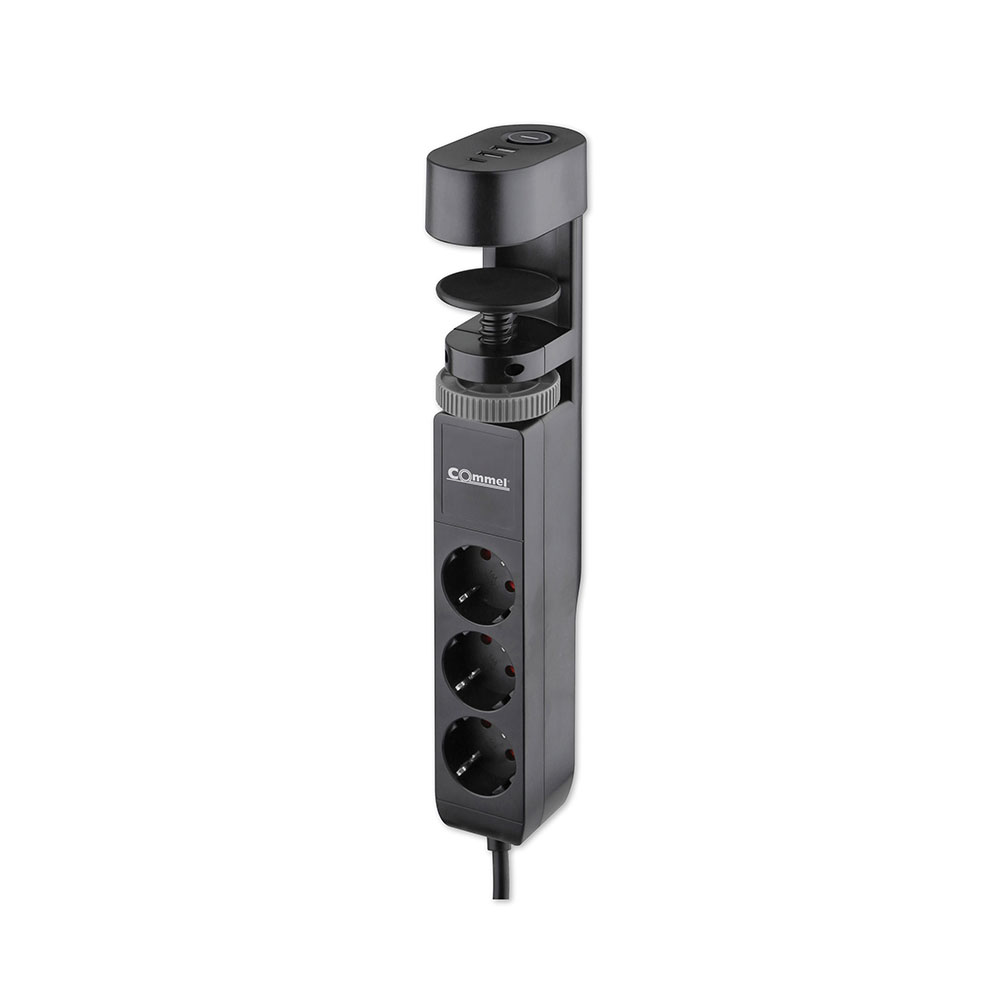COMMEL ugradbena utičnica 1,4m 3x utičnica 2xUSB 16A crna 235-130