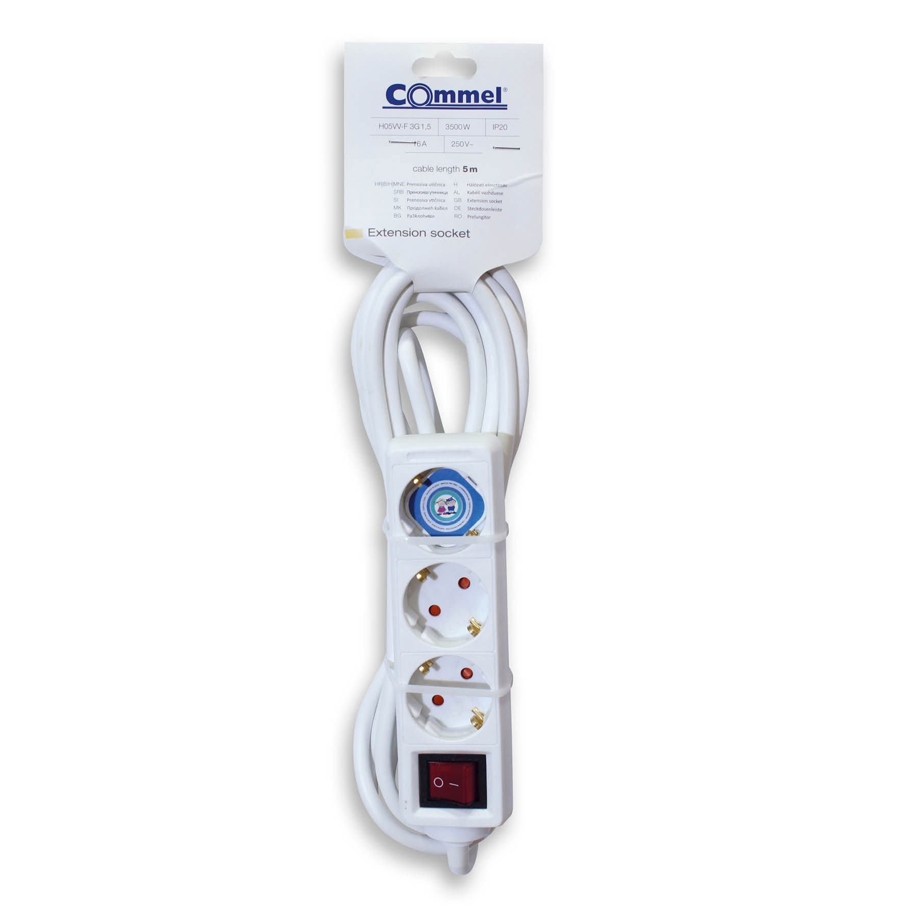 COMMEL produžni kabel 5m 3x utičnica 16A sklopka bijeli 0816 - Slika 2