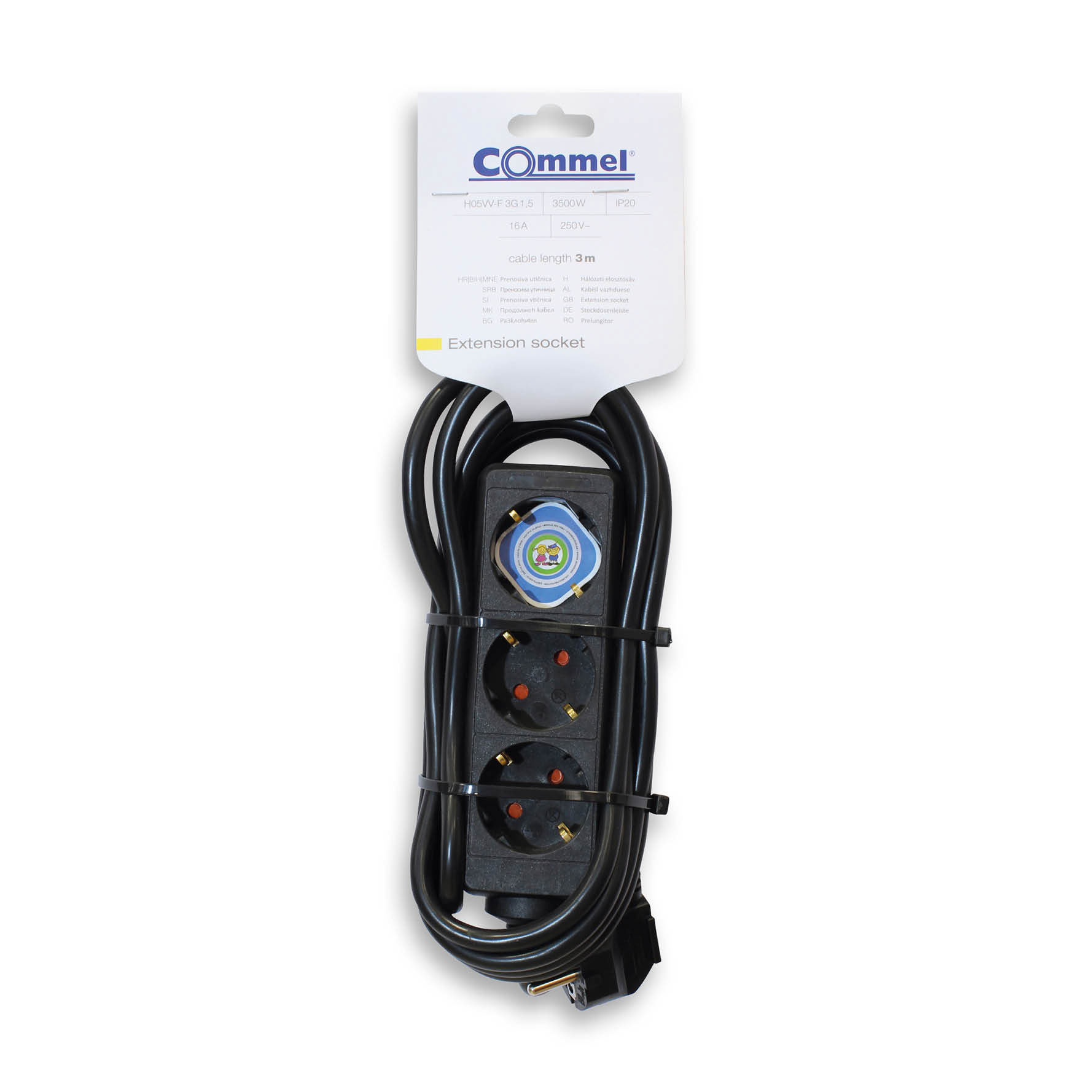 COMMEL produžni kabel 3m 3x utičnica 16A crni 232-322 - Slika 2