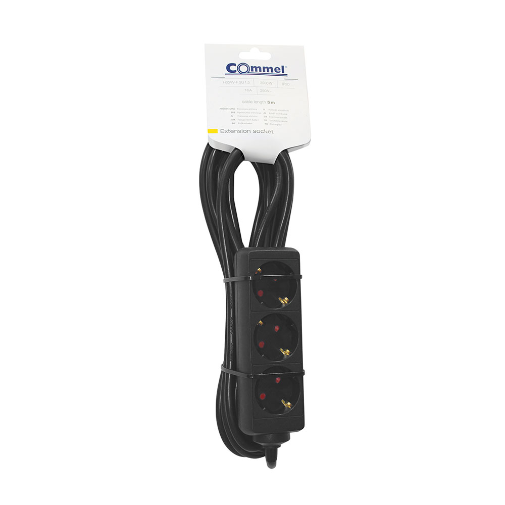 COMMEL produžni kabel 5m 3x utičnica 16A crni 232-323 - Slika 2