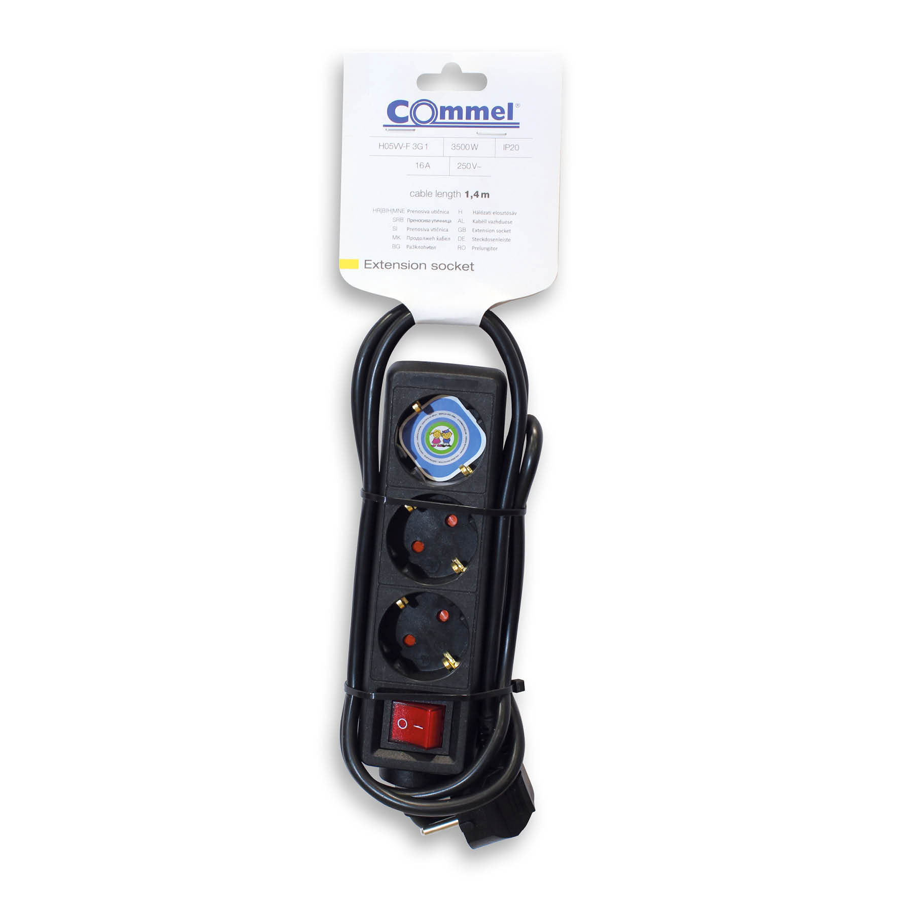 COMMEL produžni kabel 1,4m 3x utičnica 16A sklopka crni 232-324 - Slika 2