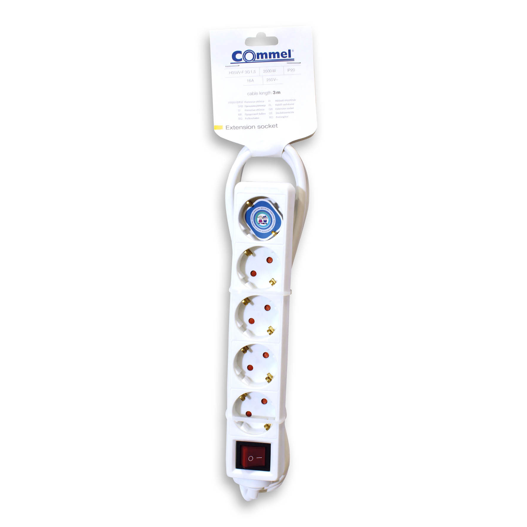 COMMEL produžni kabel 3m 5x utičnica 16A sklopka bijeli 232-504 - Slika 2