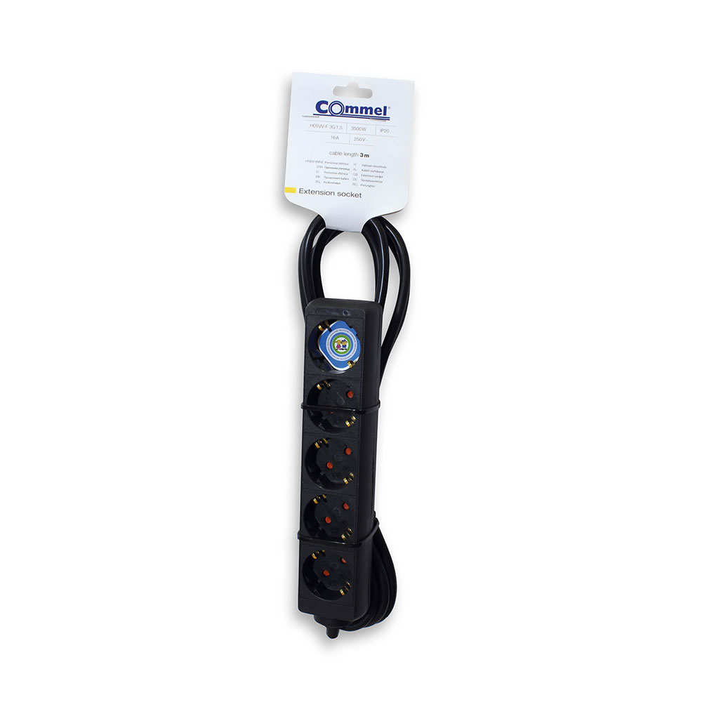 COMMEL produžni kabel 3m 5x utičnica 16A crni 232-522 - Slika 2