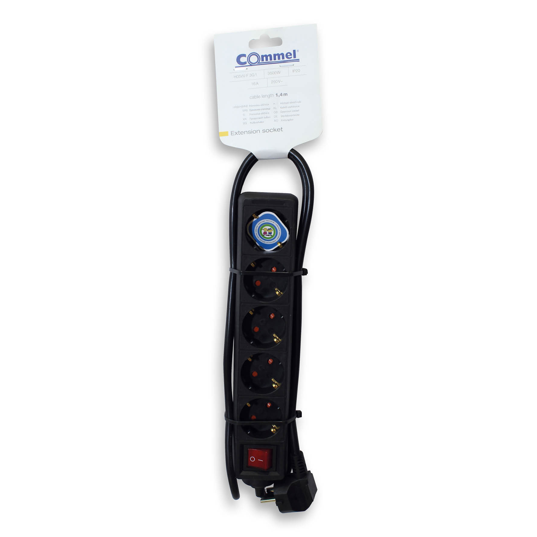 COMMEL produžni kabel 1,4m 5x utičnica 16A sklopka crni 232-524 - Slika 2