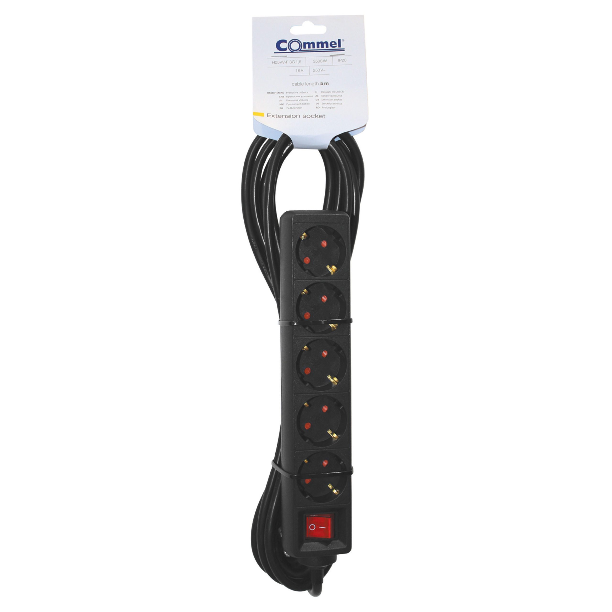 COMMEL produžni kabel 5m 5x utičnica 16A sklopka crni 232-526 - Slika 2