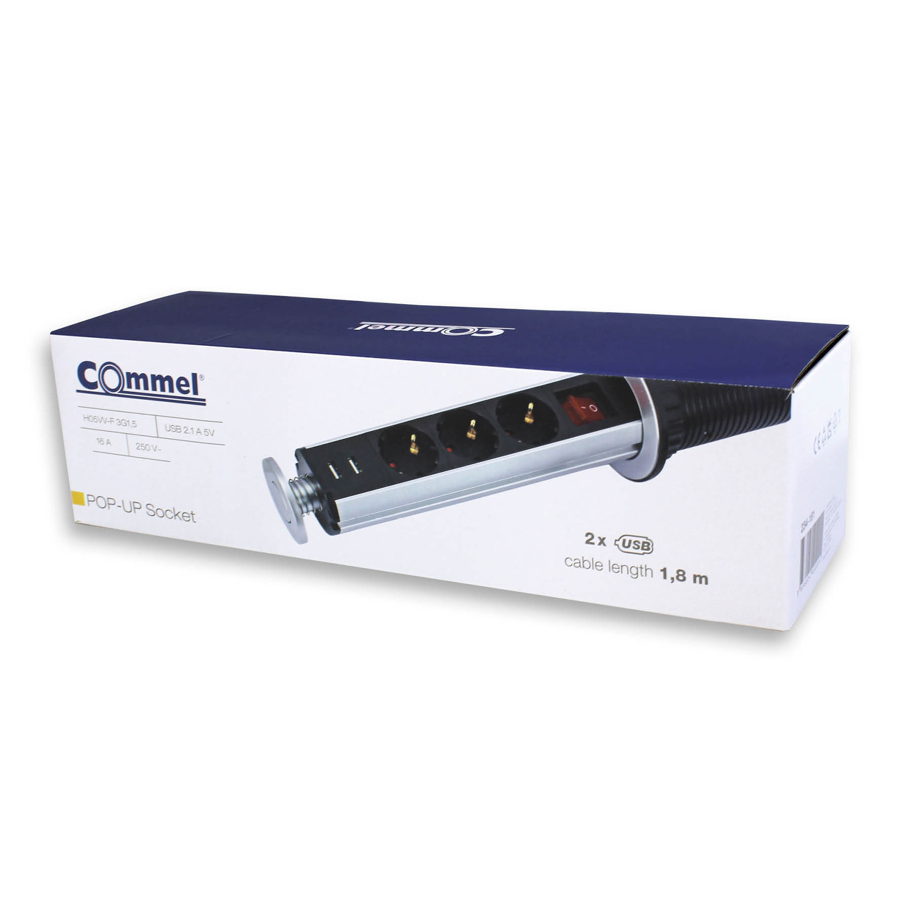 COMMEL ugradbena utičnica 1,8m 3x utičnica 16A sklopka crna 234-181 - Slika 2