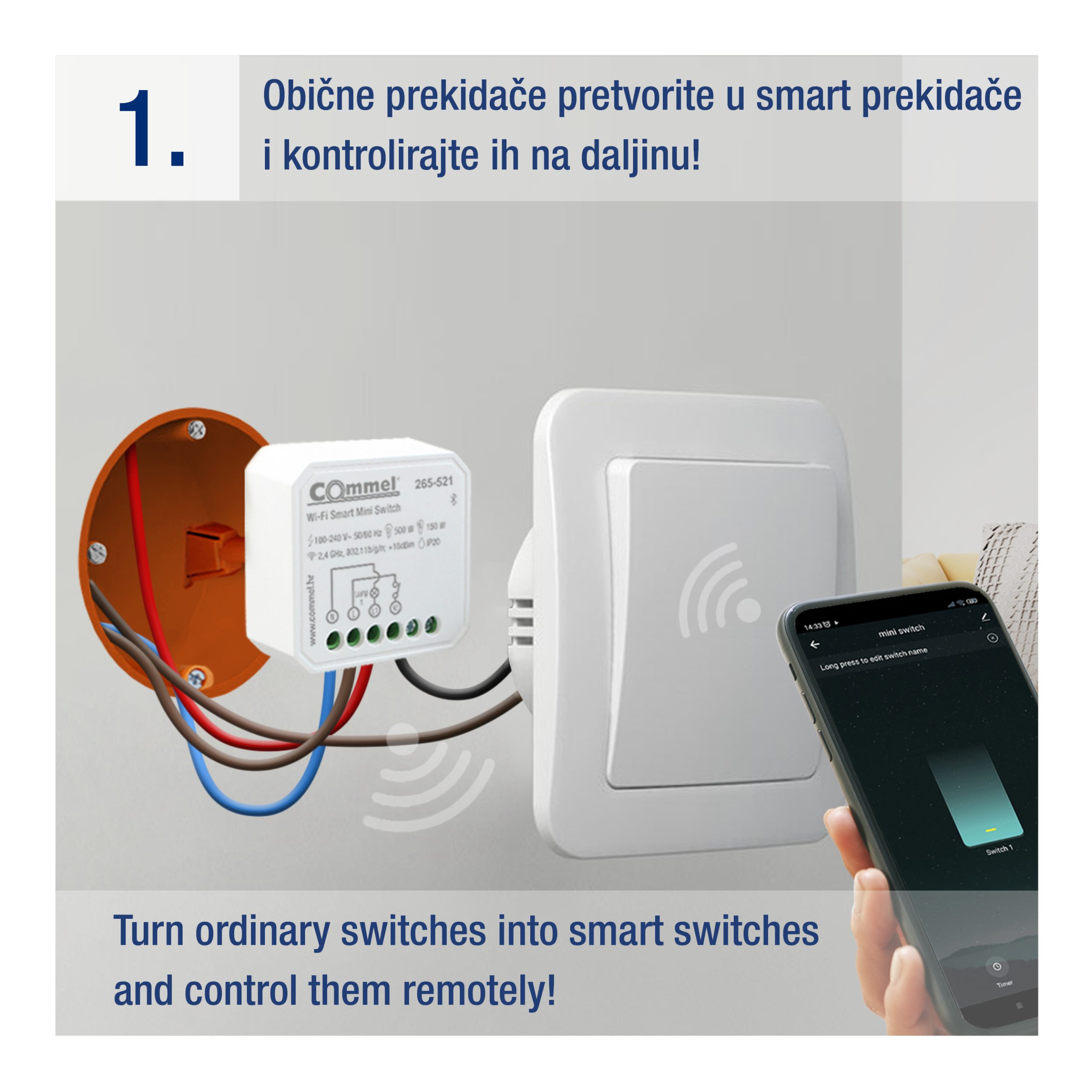 COMMEL mini Wi-Fi switch 5A dvostruki bijeli 265-522 - Slika 3