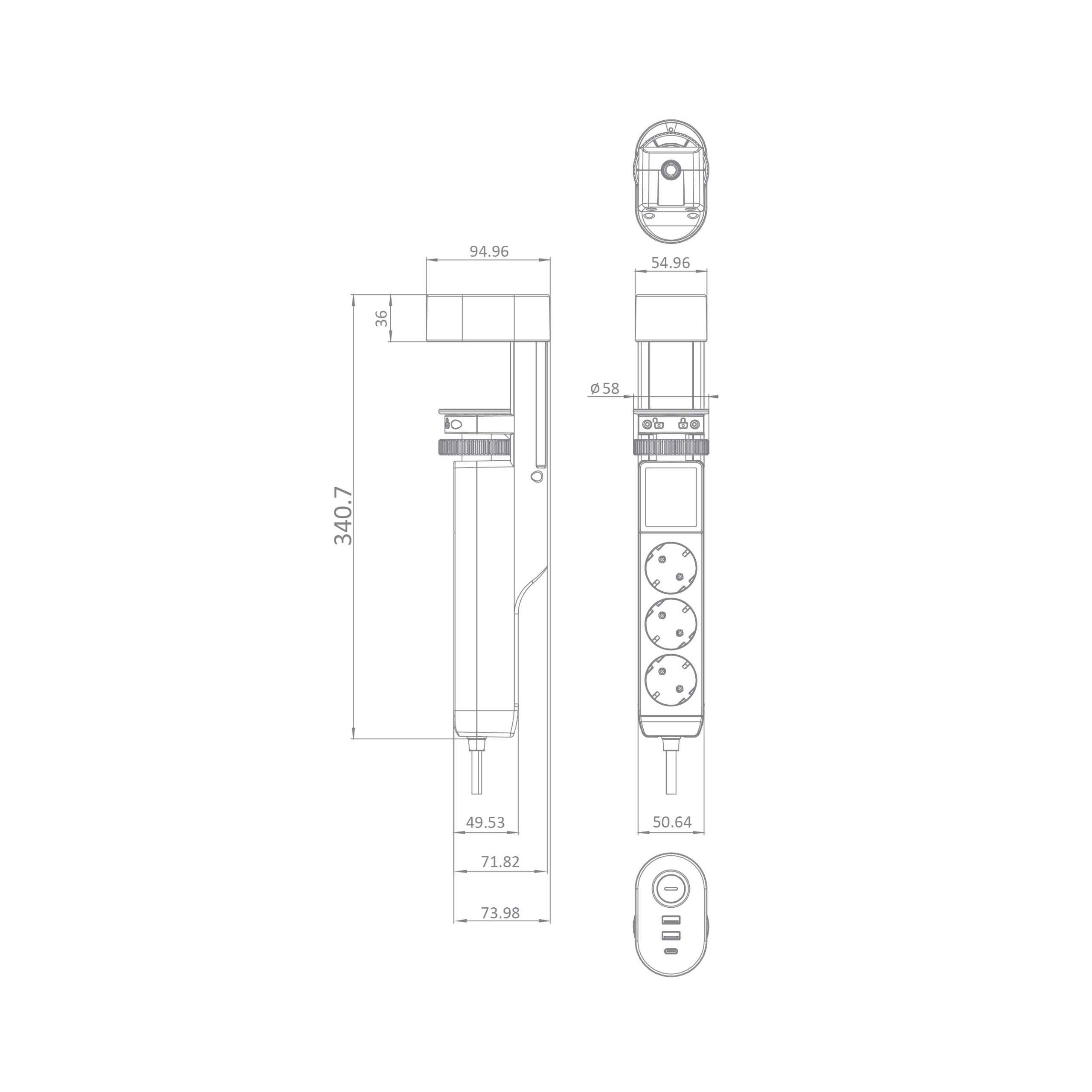 COMMEL ugradbena utičnica 1,4m 3x utičnica 2xUSB 16A crna 235-130 - Slika 3