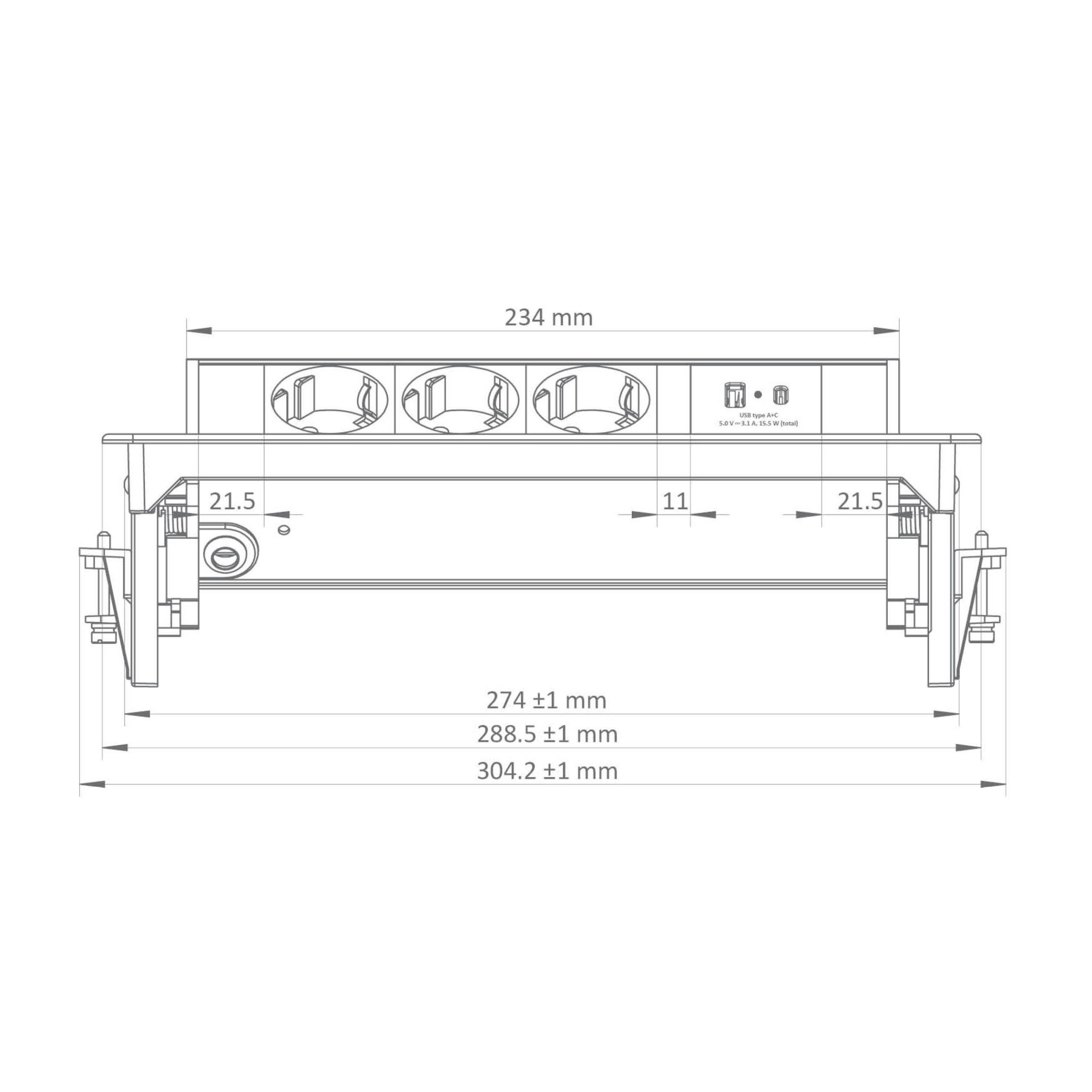 COMMEL ugradbena utičnica 2m 3x utičnica 2xUSB 16A crna 235-102 - Slika 4