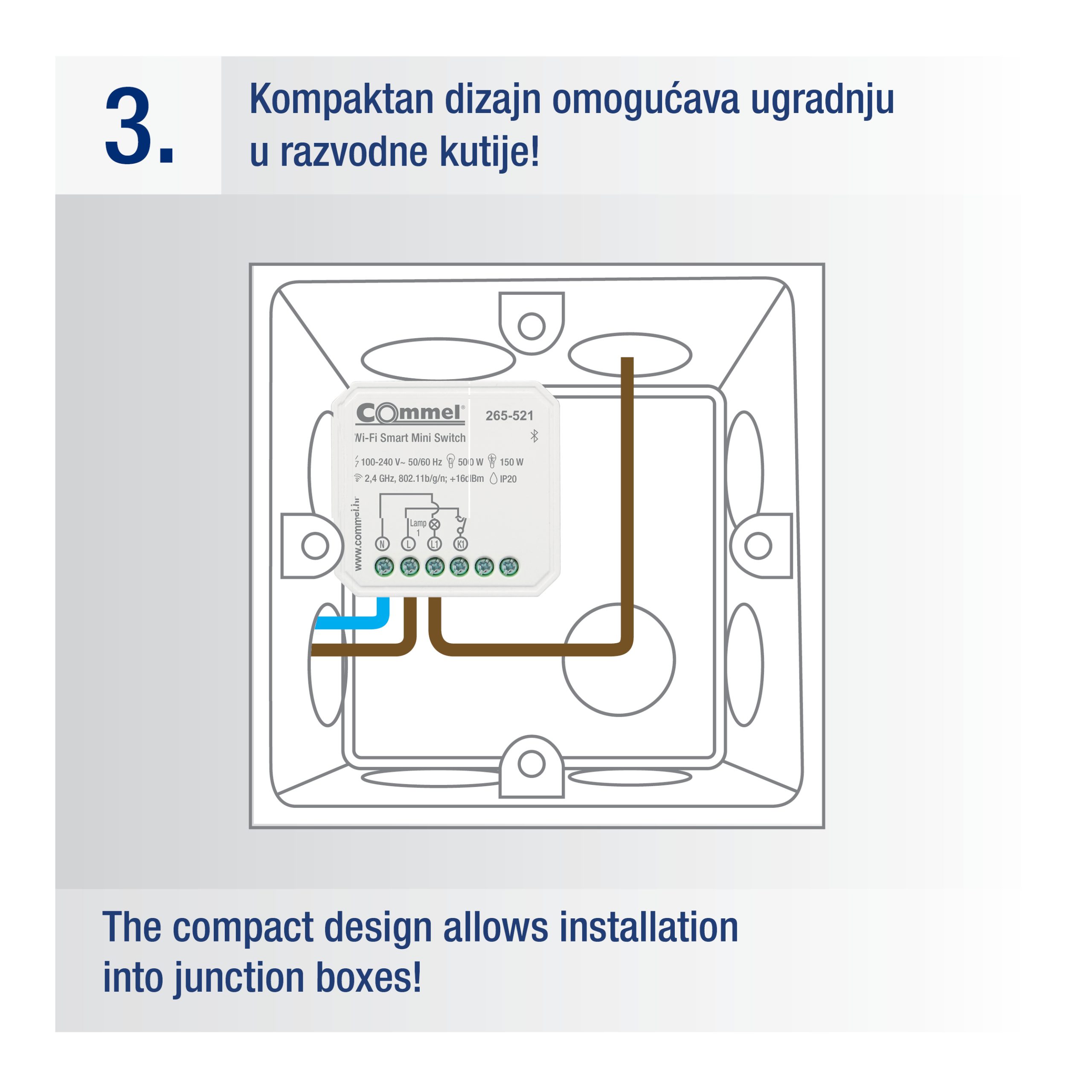 COMMEL mini Wi-Fi switch 5A dvostruki bijeli 265-522 - Slika 2