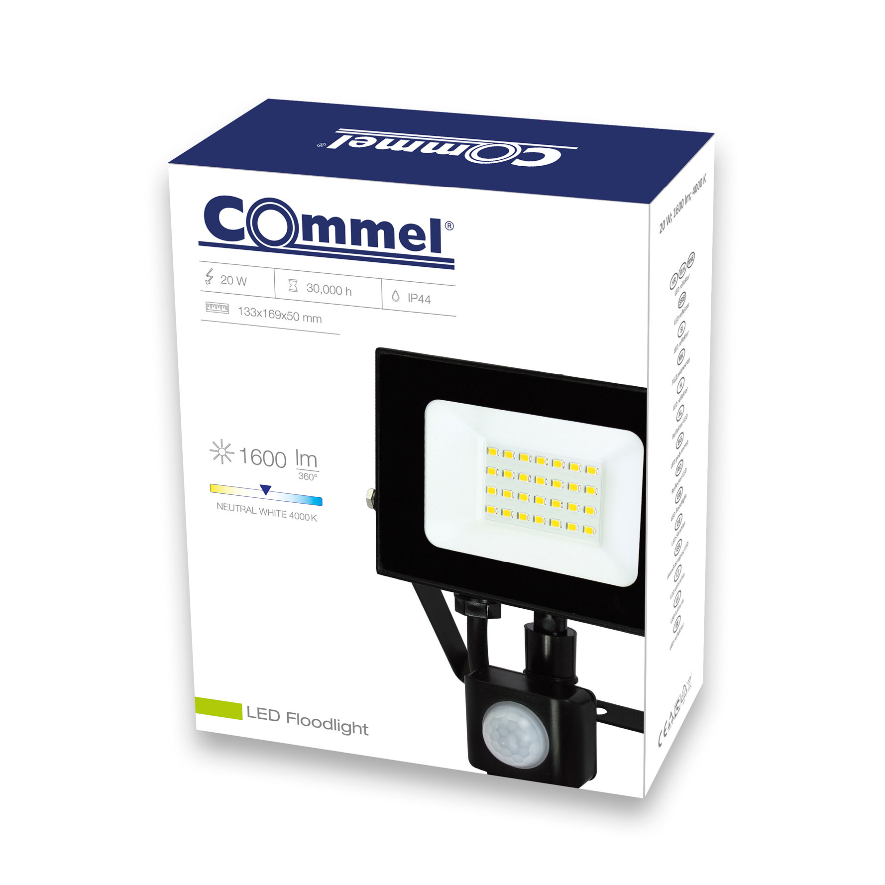COMMEL LED reflektor 20W 4000K 1600lm detektr pokreta crni 307-229 - Slika 2