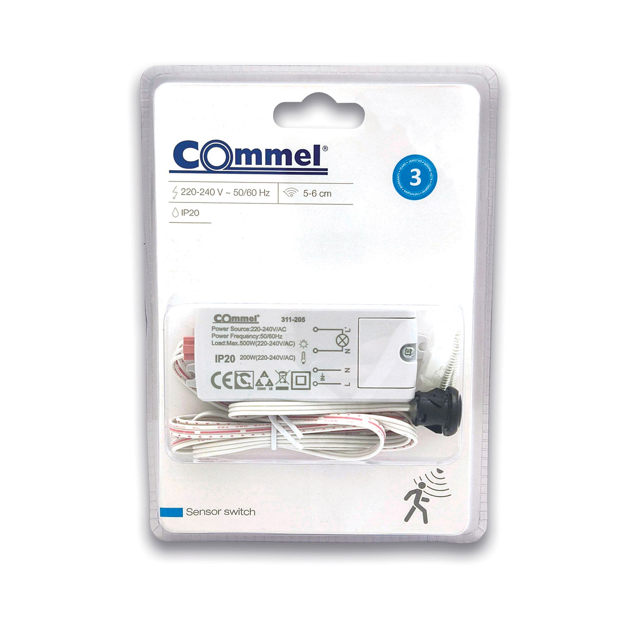 COMMEL infracrveni kratki senzorski prekidač 500W domet 5-6cm bijeli 311-205 - Slika 2
