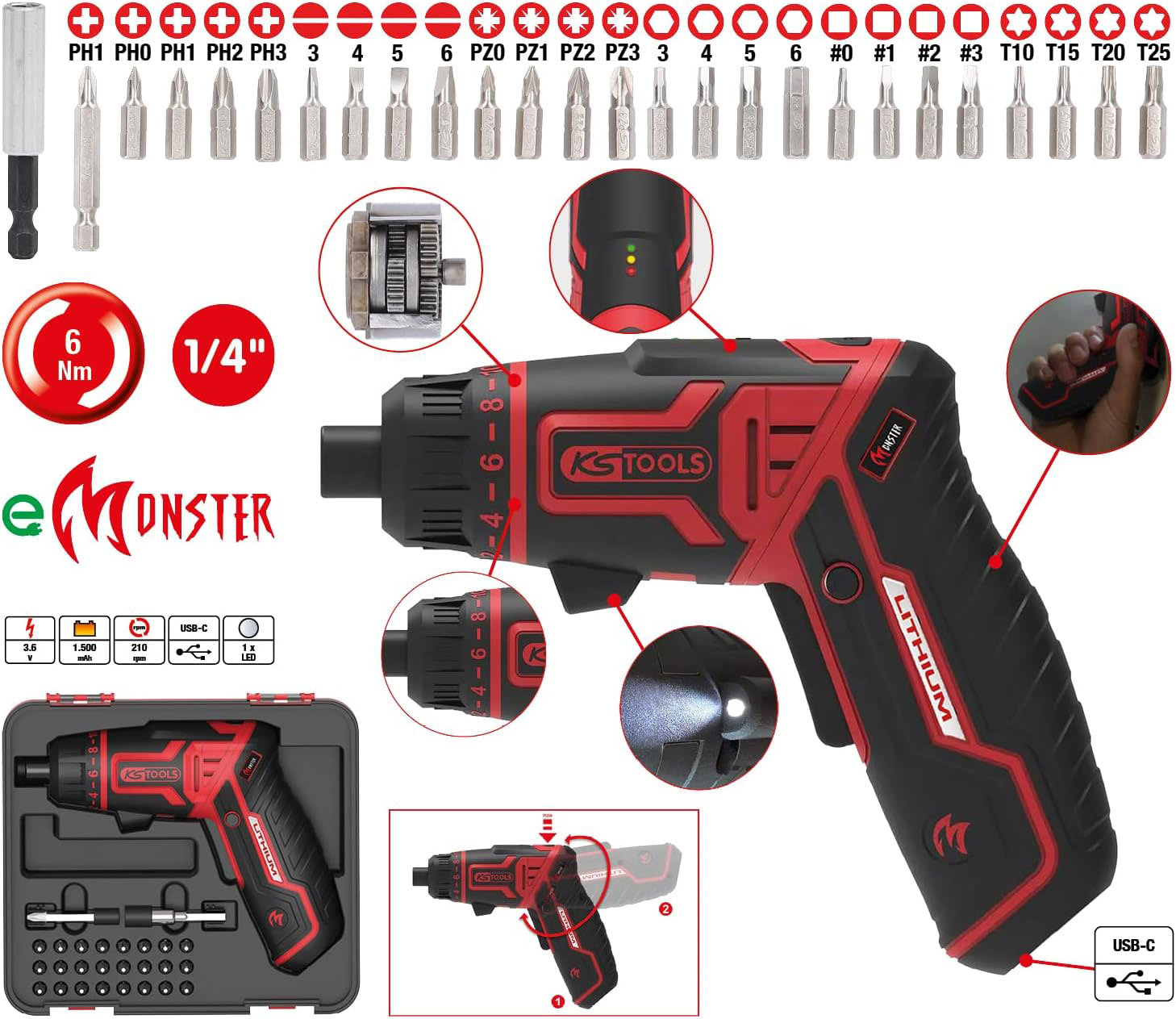 KS TOOLS aku odvijač s bitovima 1/4'' 3,6V 1,5Ah 27 dj. 5156500-KST - Slika 3